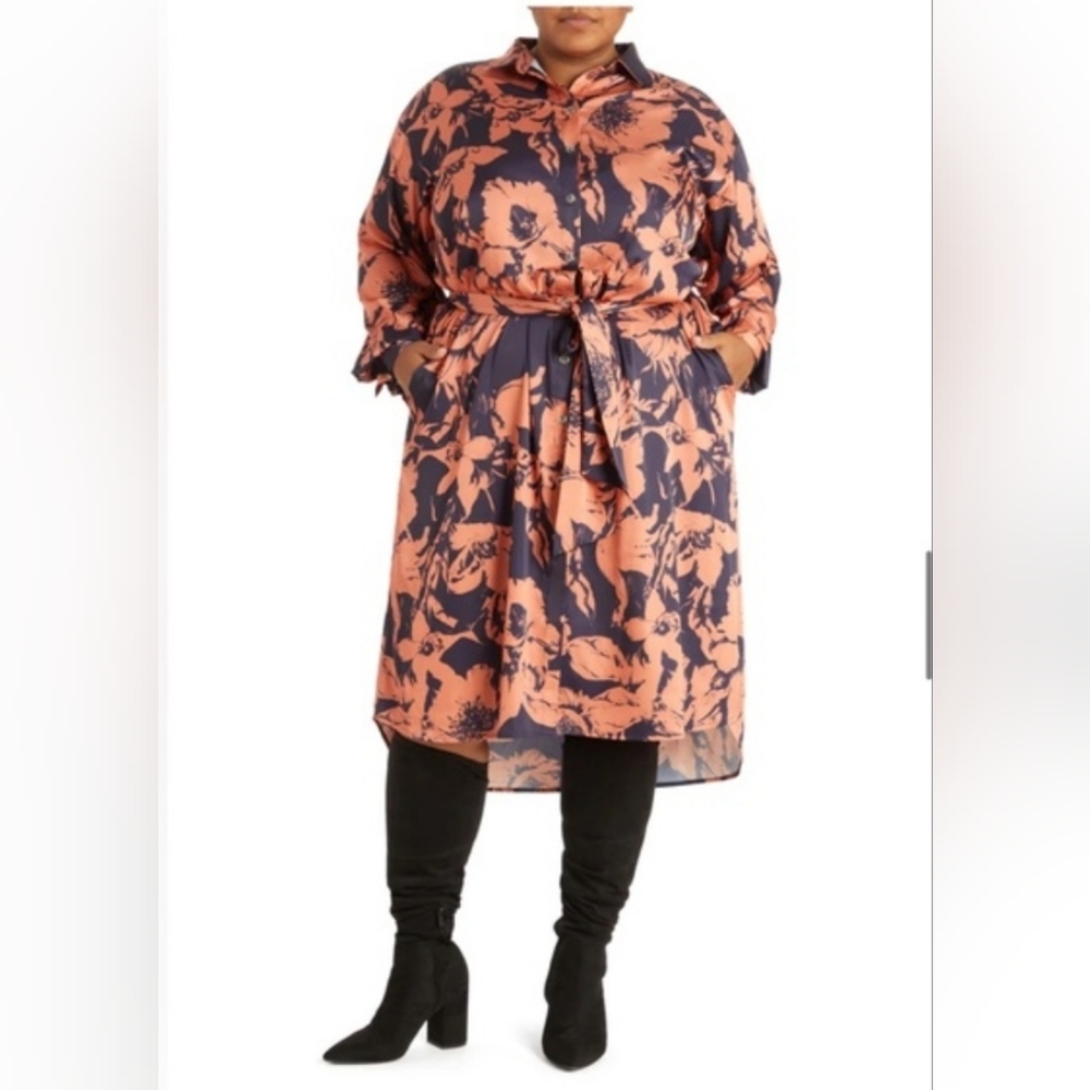 Pari Passu Tammy Reiss Floral Print Belted Shirt Dress Size D4/18 Office Siren